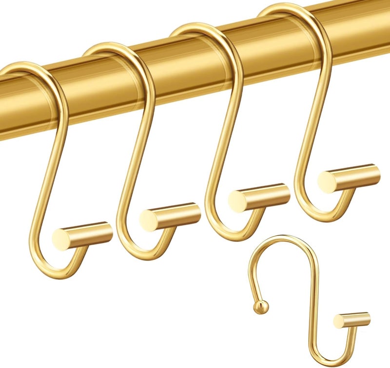 Gracelife Gold Rust Resistant Metal Shower Curtain Rings, Set of 12, T-Bar Hooks for Shower Rod - Image 2